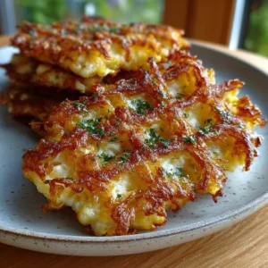 Golden crispy cottage cheese hash brown lattice sliced on a baking tray