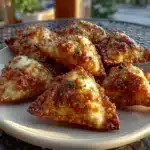 Golden Cottage Cheese Crab Rangoon Poppers split open with creamy crab and cheese filling