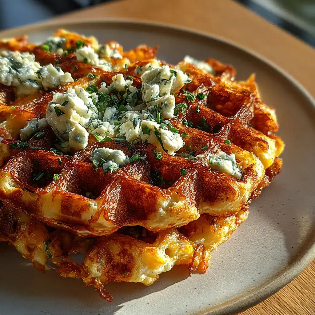 Cottage Cheese Jalapeño Cheddar Waffle Grid with crispy golden edges and jalapeño pieces
