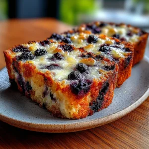 Cottage Cheese Lemon Blueberry Bread Slices with fresh blueberries and lemon glaze