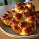 Golden cottage cheese maple monkey bread twists with glossy cinnamon maple glaze and soft melted centers
