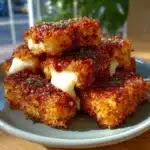 Cottage Cheese Mozzarella Stick Bites — Zero-Breadcrumb Melt Pull 2 Cottage cheese mozzarella stick bites with golden coating and cheesy melt pull served with marinara sauce
