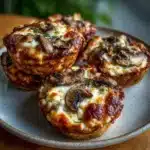 Cottage Cheese Mushroom Swiss Towers with golden melted Swiss cheese and savory mushroom filling