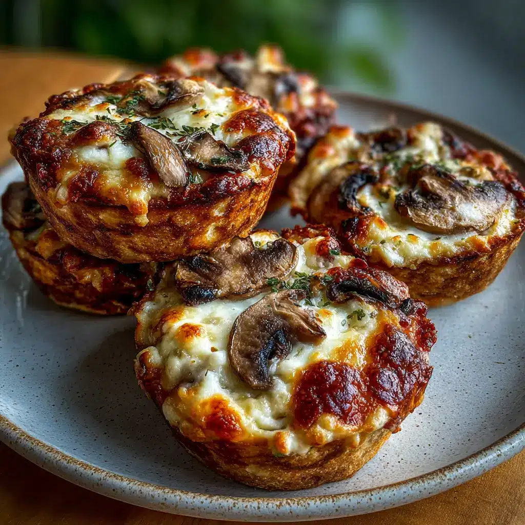 Cottage Cheese Mushroom Swiss Towers with golden melted Swiss cheese and savory mushroom filling