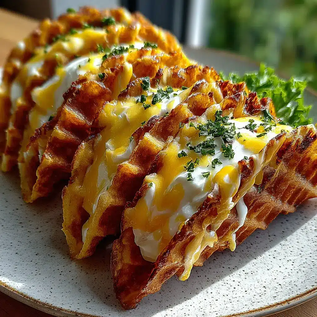 Crispy cottage cheese nacho cheese waffle taco shells folded and filled with taco toppings