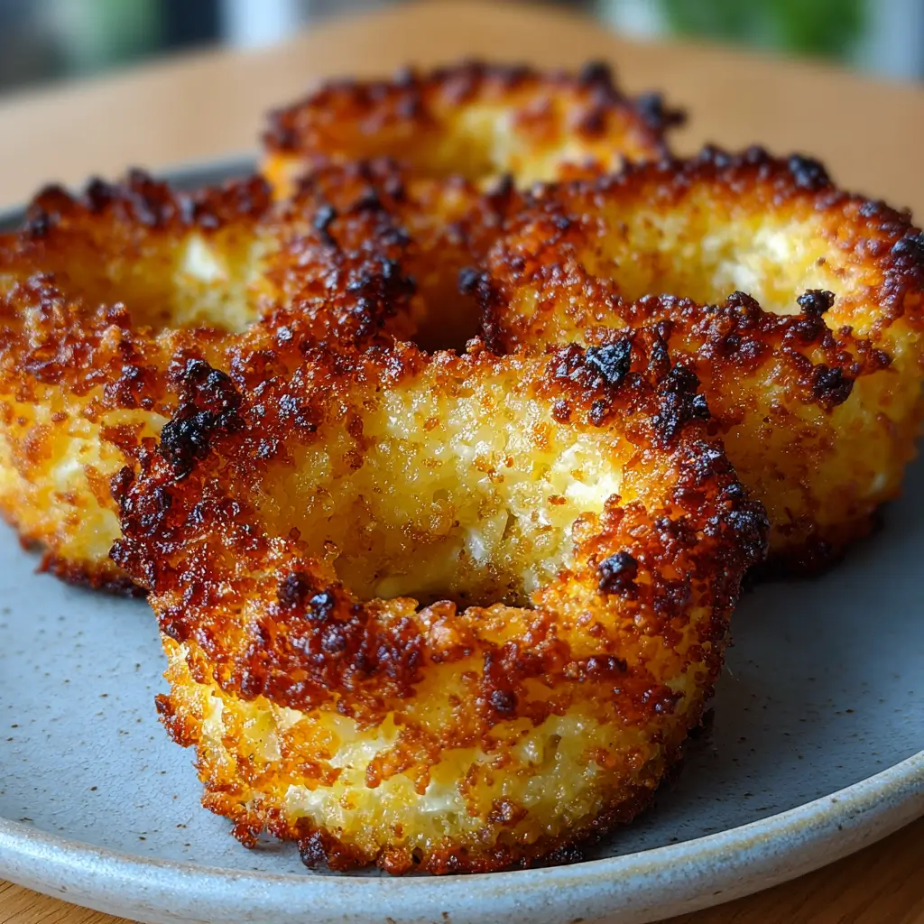 Crispy cottage cheese onion ring cups baked until golden with cheesy edges and onion centers.