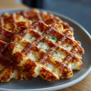 Cottage cheese patty melt waffle grid with crispy golden edges, melted cheese, beef, and caramelized onions