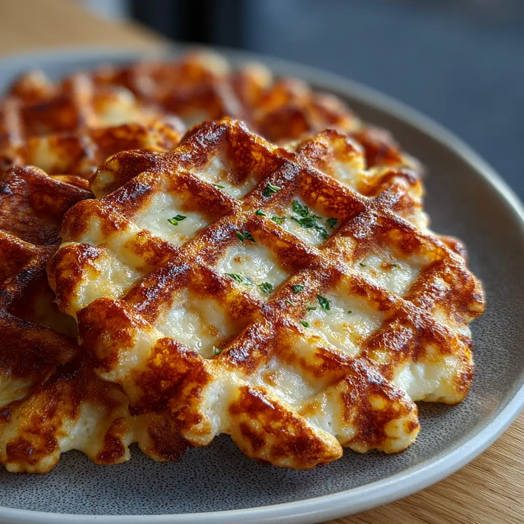 Cottage cheese patty melt waffle grid with crispy golden edges, melted cheese, beef, and caramelized onions