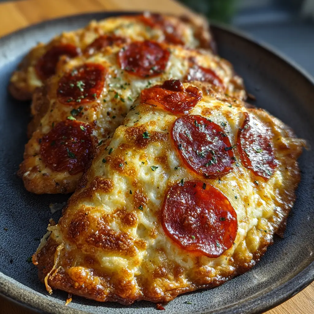 Crispy cottage cheese pepperoni pizza foldover pockets with melted cheese and marinara dip