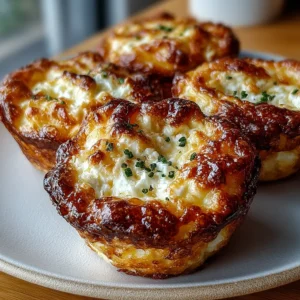 Muffin tin cottage cheese breakfast cups with golden edges and soft fluffy centers on a plate