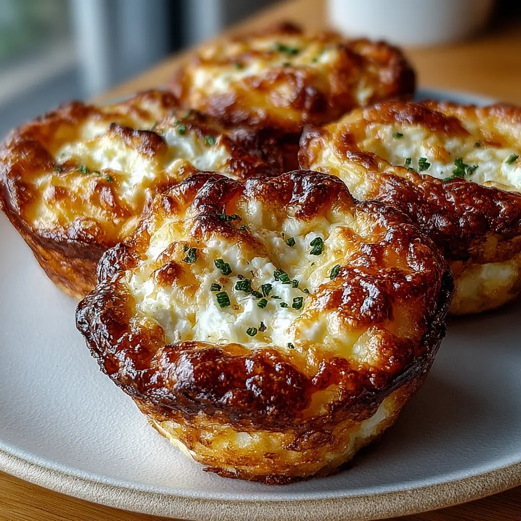 Muffin tin cottage cheese breakfast cups with golden edges and soft fluffy centers on a plate