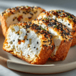 2-Ingredient Cottage Cheese Everything Bagel Loaf Slices — No Flour Steam Tear