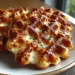 Pizza Cottage Cheese Waffle Grid — No Dough Crisp Edge 2 Pizza Cottage Cheese Waffle Grid with melted cheese and crispy golden edges