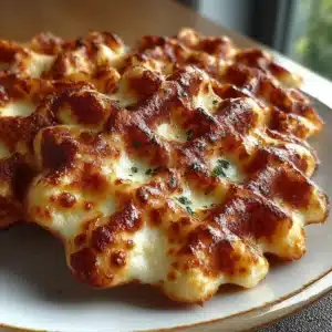 Pizza Cottage Cheese Waffle Grid with melted cheese and crispy golden edges