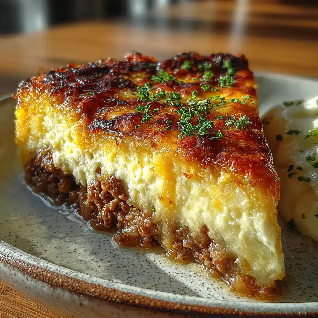 Shepherd’s Pie Cottage Cheese Skillet Slab with golden zero-potato crust in a skillet