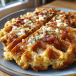 Bacon Cheddar Cottage Cheese Hash Waffle — Zero-Potato Crisp Edge