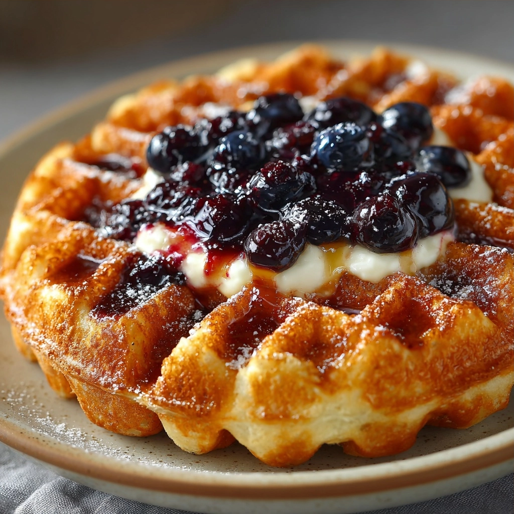 Sweet Blueberry Cottage Cheese Waffle Grid — No Dough Crisp Edge