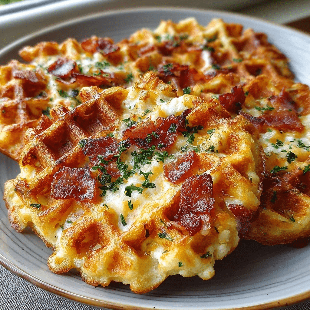 Cottage Cheese Loaded Bacon Cheddar Waffle Grid — Zero-Potato Crisp Edge