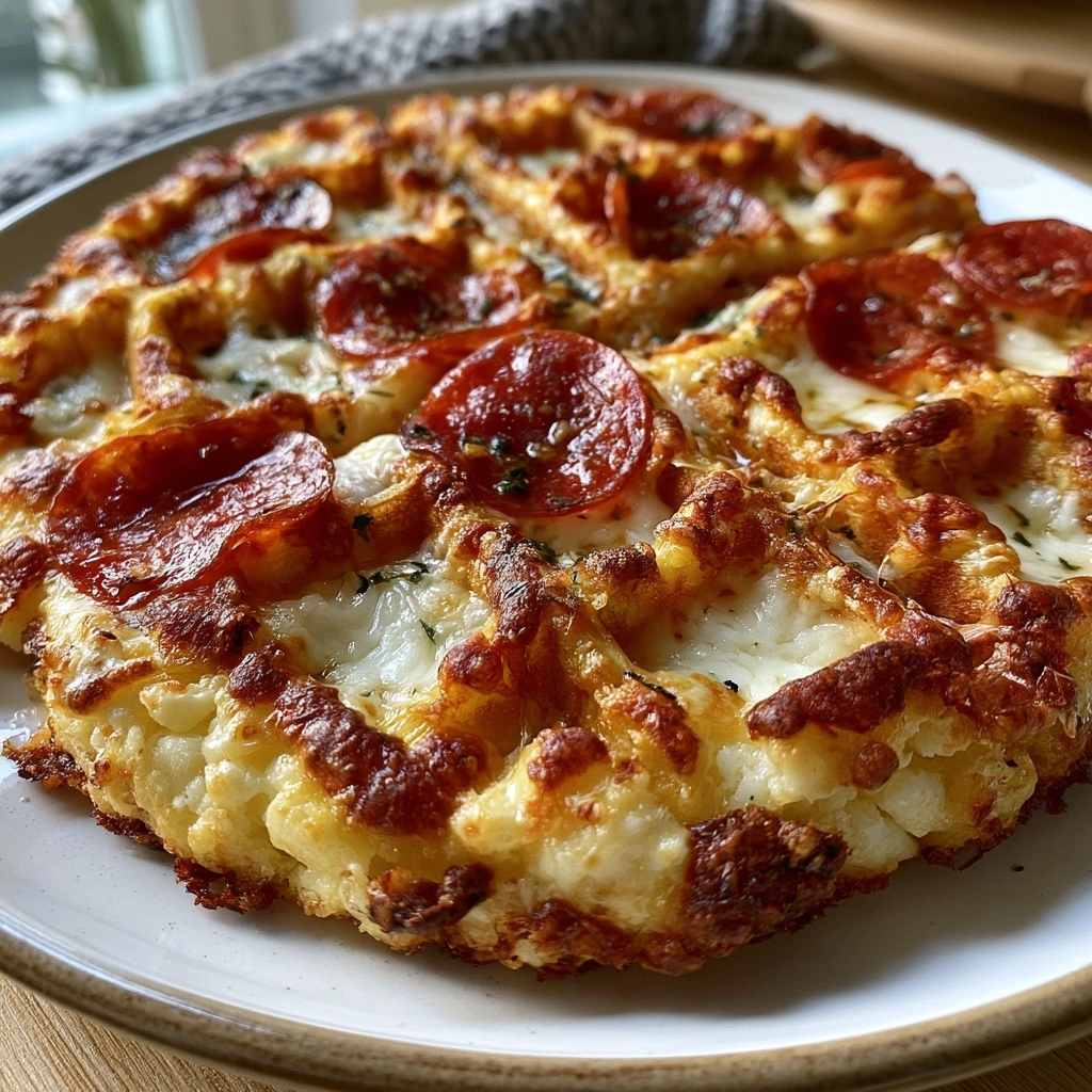 Cottage Cheese Pepperoni Pizza Waffle Grid — No Crust Crisp Edge