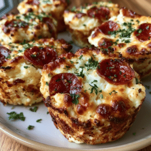 Pepperoni Pizza Cottage Cheese Muffin Cups — No Dough Cheese Pull