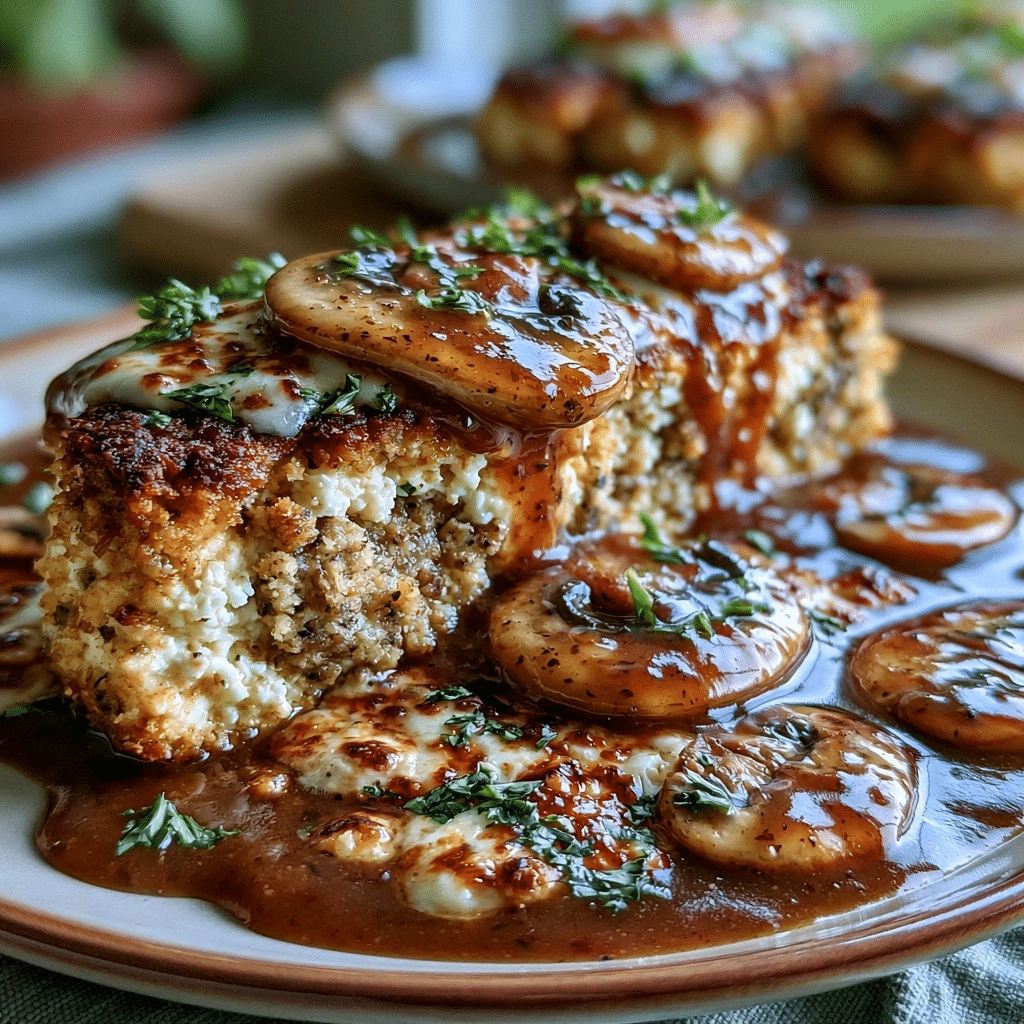 Zero-Bread Cottage Cheese Salisbury Steak Slabs — Savory Mushroom Gravy