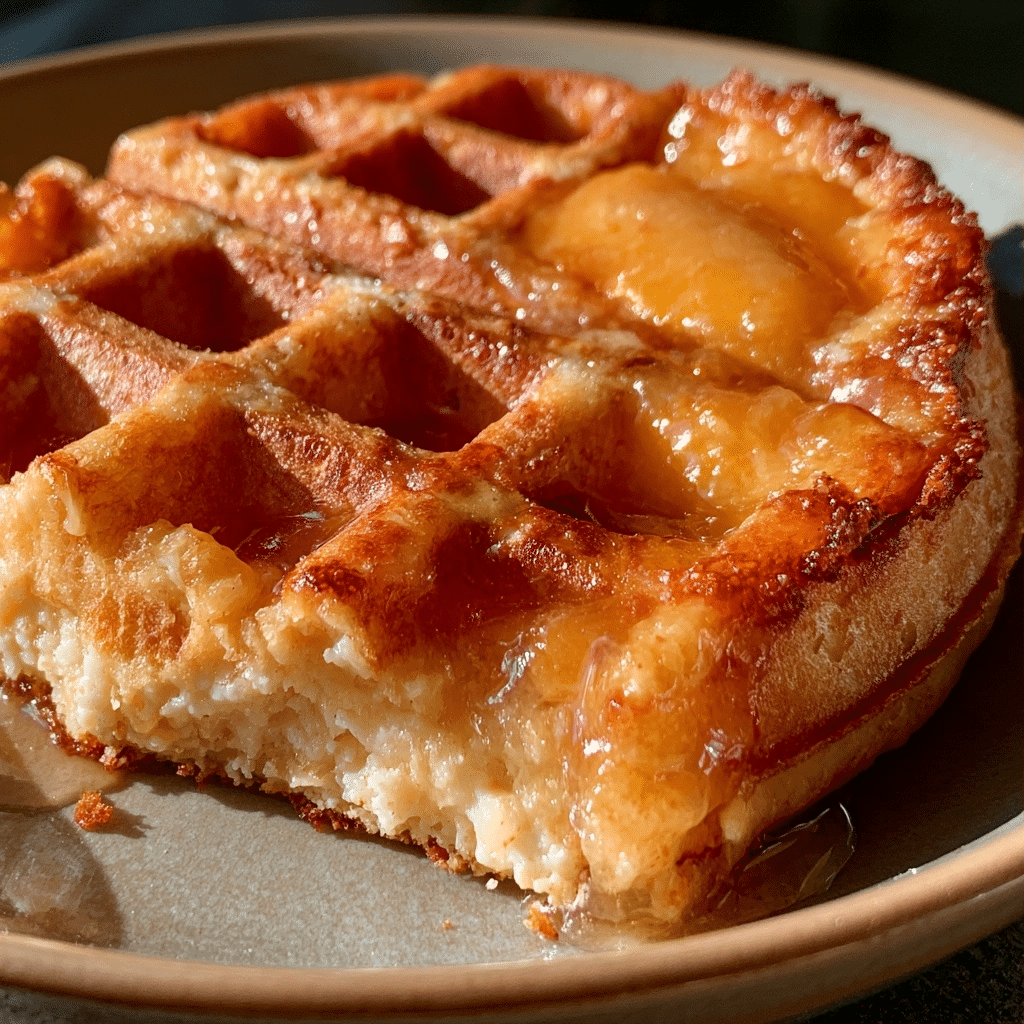 No-Flour Cottage Cheese Peach Cobbler Fritter Waffle Grid — Crisp Edge