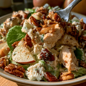 Creamy Cottage Cheese Waldorf Chicken Salad — Crisp Apple Spoon Lift