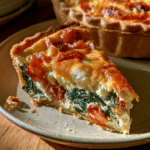 Golden Cottage Cheese Spinach Bacon Quiche — Clean Slice Lift 2 Golden Cottage Cheese Spinach Bacon Quiche — Clean Slice Lift
