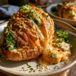 Broccoli Cheddar Stuffed Hasselback Potatoes — Savory Cheese Pull 2 Broccoli Cheddar Stuffed Hasselback Potatoes — Savory Cheese Pull