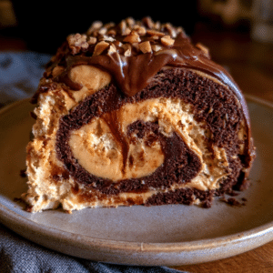 Sweet Chocolate Peanut Butter Cottage Cheese Cake Roll — Creamy Swirl Slice
