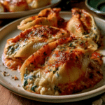 Creamy Cottage Cheese Spinach & Artichoke Stuffed Jumbo Shells