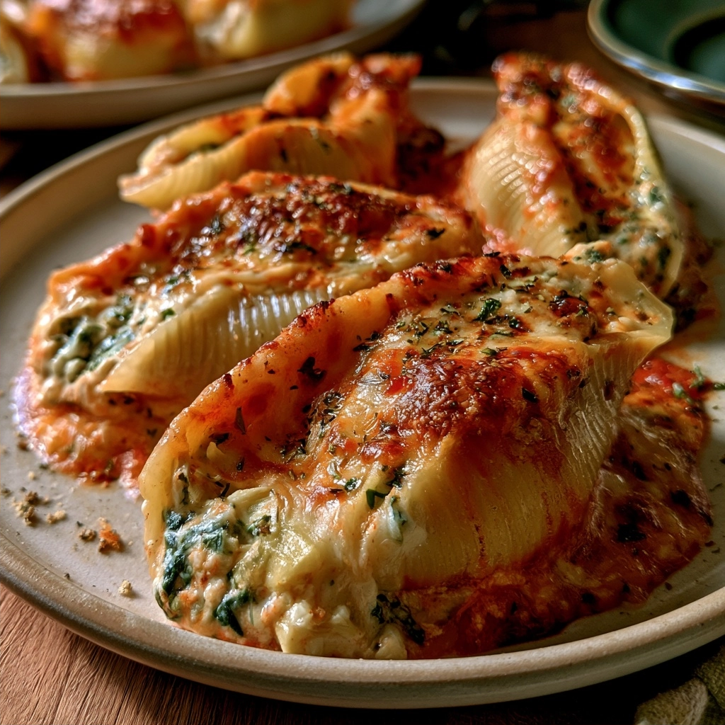 Creamy Cottage Cheese Spinach & Artichoke Stuffed Jumbo Shells