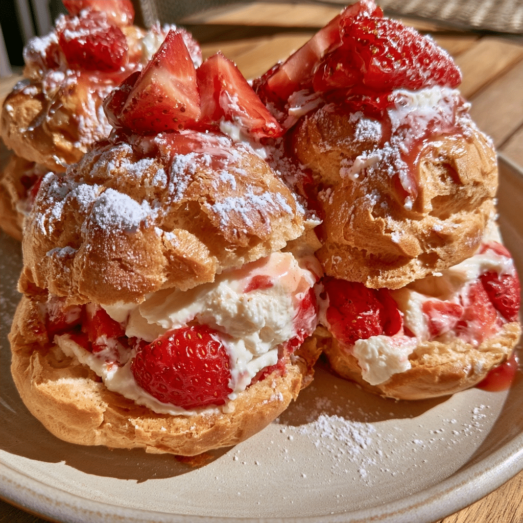 Sweet Cottage Cheese Strawberry Cream Puffs — Soft Pastry Split