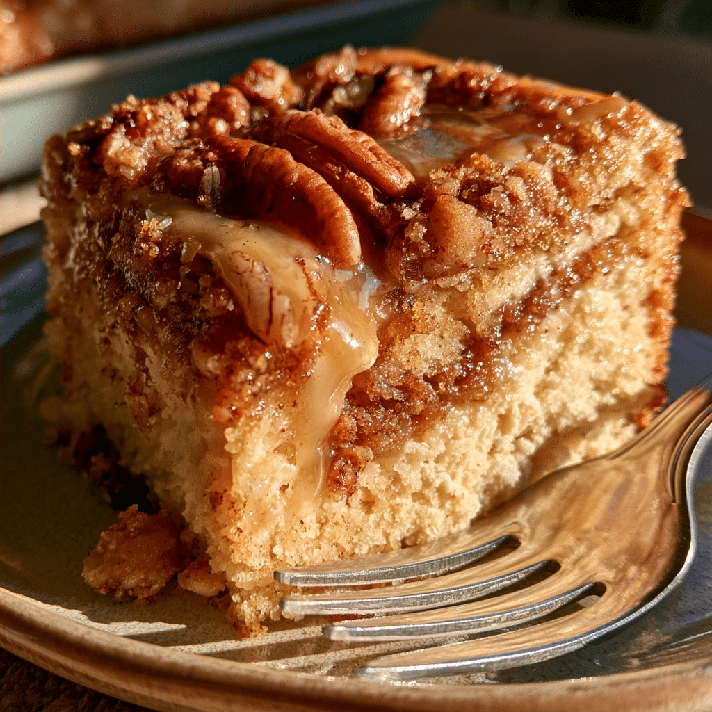 Cottage Cheese Cinnamon Pecan Coffee Cake — Crisp Streusel Fork Break