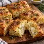 Golden Cottage Cheese Rosemary Focaccia Squares — Tender Herb Crumb Split 2 golden cottage cheese rosemary focaccia squares tender herb crumb split