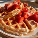 Golden Cottage Cheese Strawberry Buttermilk Waffles — Crisp Grid Tear 2 Golden Cottage Cheese Strawberry Buttermilk Waffles — Crisp Grid Tear