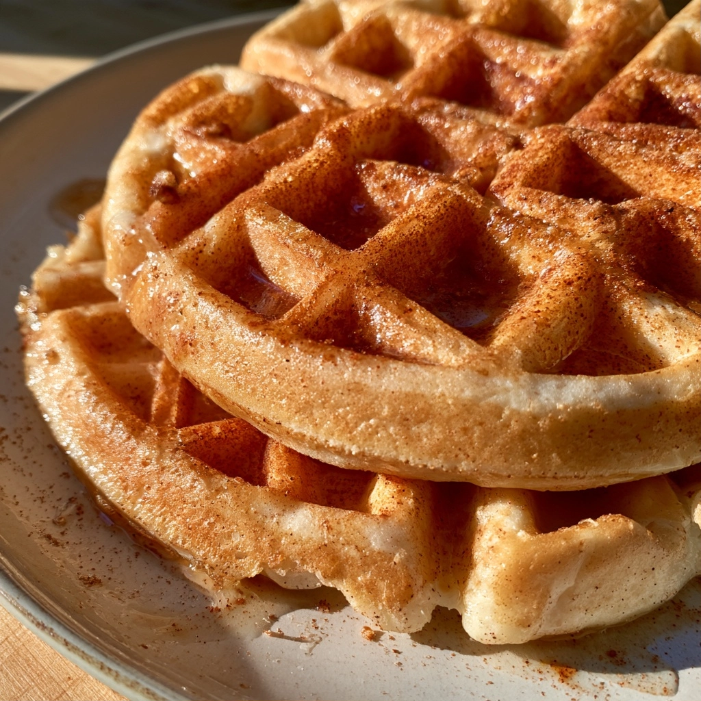 Golden Cottage Cheese Cinnamon Vanilla Waffles — Fluffy Grid Tear