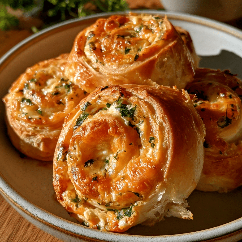 Golden Cottage Cheese Cheddar Garlic Herb Pinwheels Warm Cheesy Swirl Pull