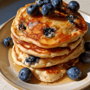 Golden Fluffy Cottage Cheese Blueberry Buttermilk Pancakes