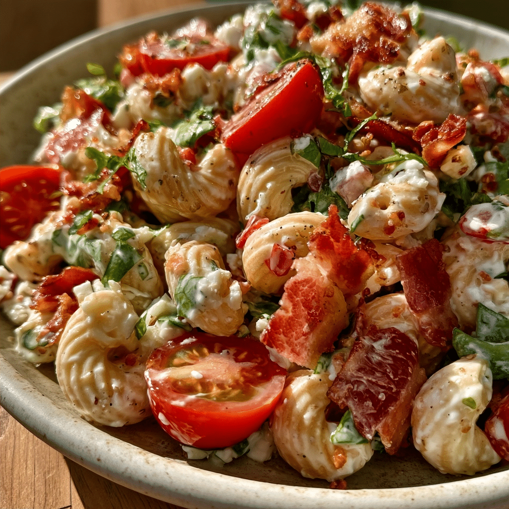 Old-Fashioned Cottage Cheese BLT Macaroni Salad — Chilled Creamy Scoop